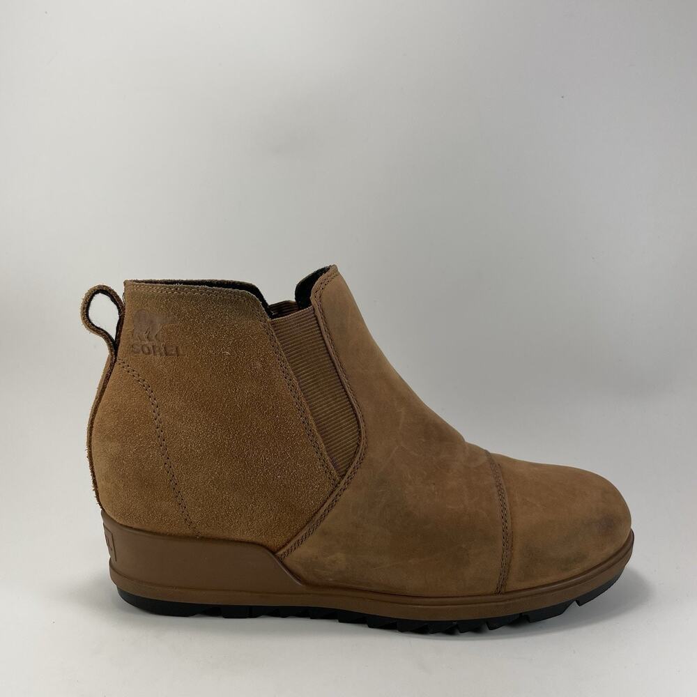 Sorel Evie II Chelsea Boots Tan Suede Womens Size 9 Waterproof Wedge Booties